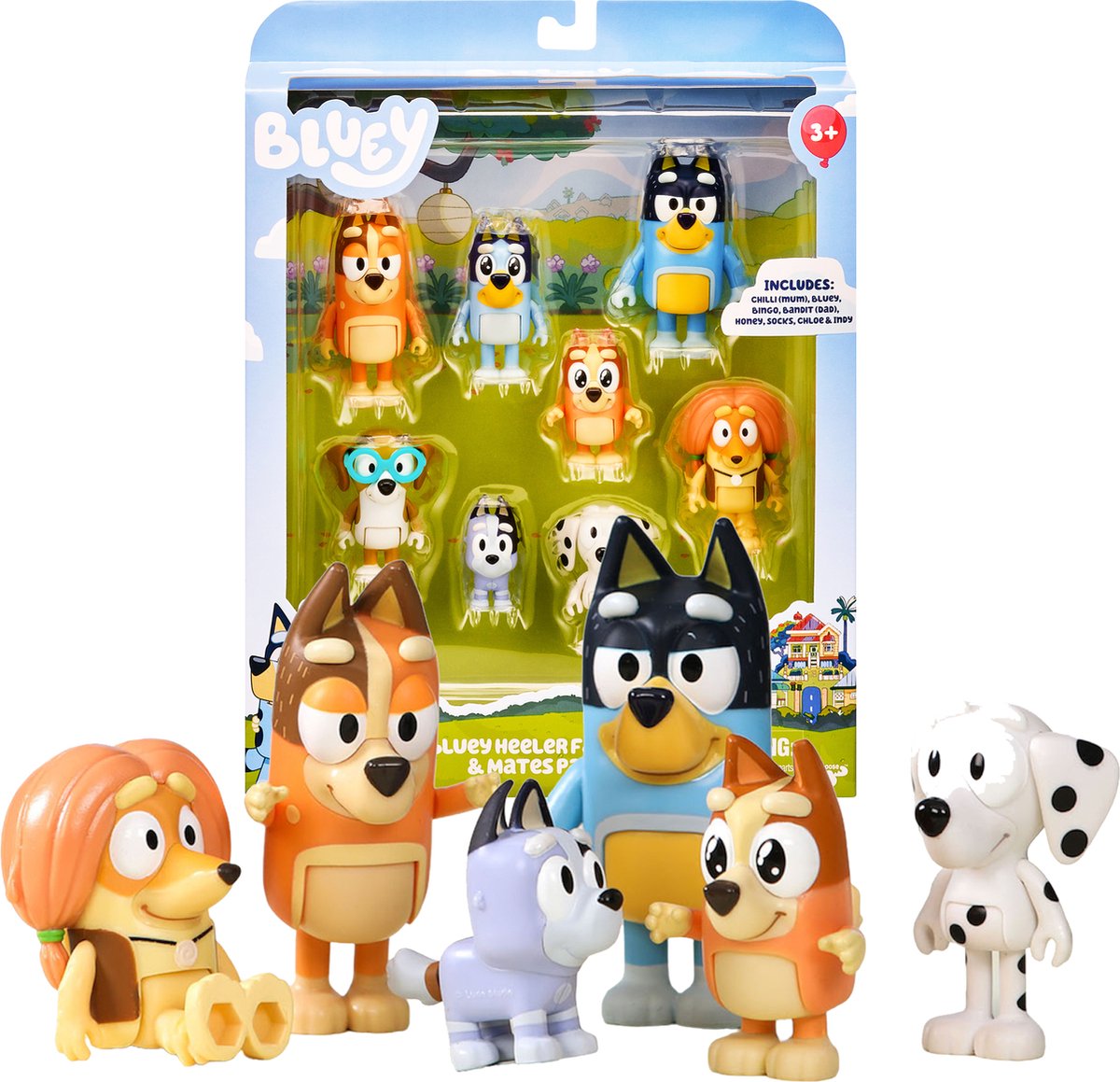 Elg legetøj bluey legefigurer familie venner, 8 stk.