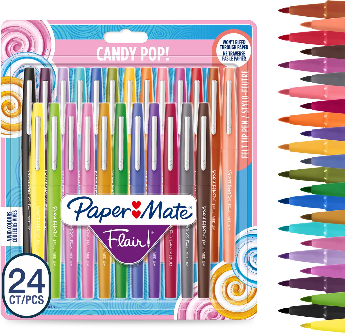 Paper mate flair tuschpenne | mellempunkt (0,7 mm) | forskellige candy pop farver | 24 stk