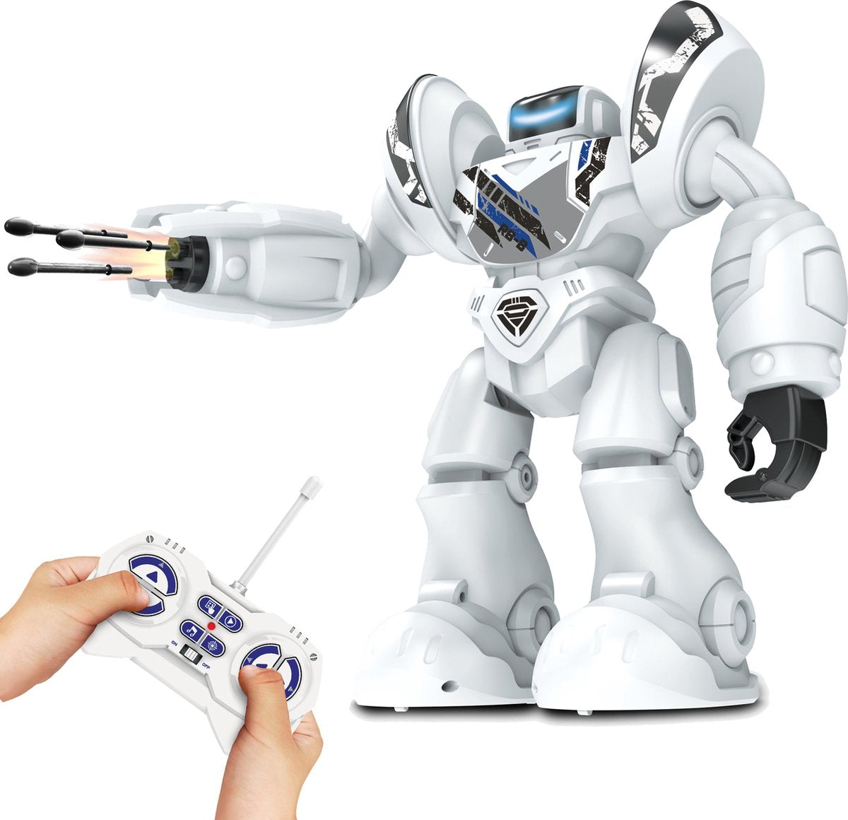 Sølvbelyst robot robo blast hvid - kontrollerbar legetøjsrobot med skydenæve - 34 cm høj