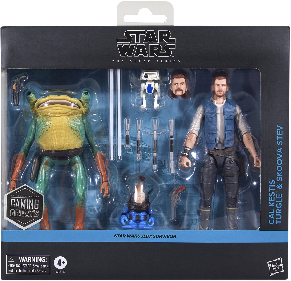 Star Wars the Black Series Cal Kestis, Turgle og Skoova Stev - actionfigursæt - 15 cm