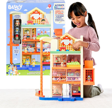 Moose legetøj bluey - bluey shopping center legesæt - 15 tilbehør - med lys og lyd - 60 cm høj