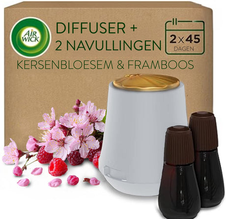 Air wick essential mist air freshener - kirsebærblomst - 1 hvid enhed + 2 refills