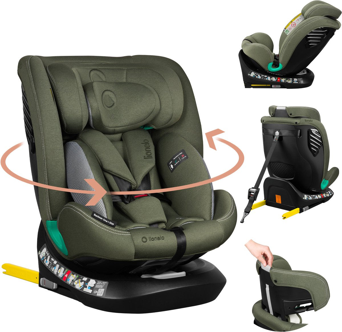 Lionelo Bastiaan One i-size autostol – 4-i-1 ISOFIX toptøjning – bagud fremad – 360° drejelig letdrejningsbase – justerbar nakkestøtte memory-skum – 40–150 cm – lang brug højt sikkerhedsniveau