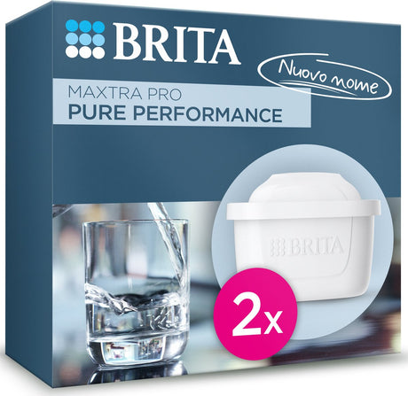 Brita vandfilterpatron maxtra pro pure performance - 2 stk - originalt vandfilter til vandfilterkander - filtrerer urenheder som herbicider, pfas, klor, kalk og metaller