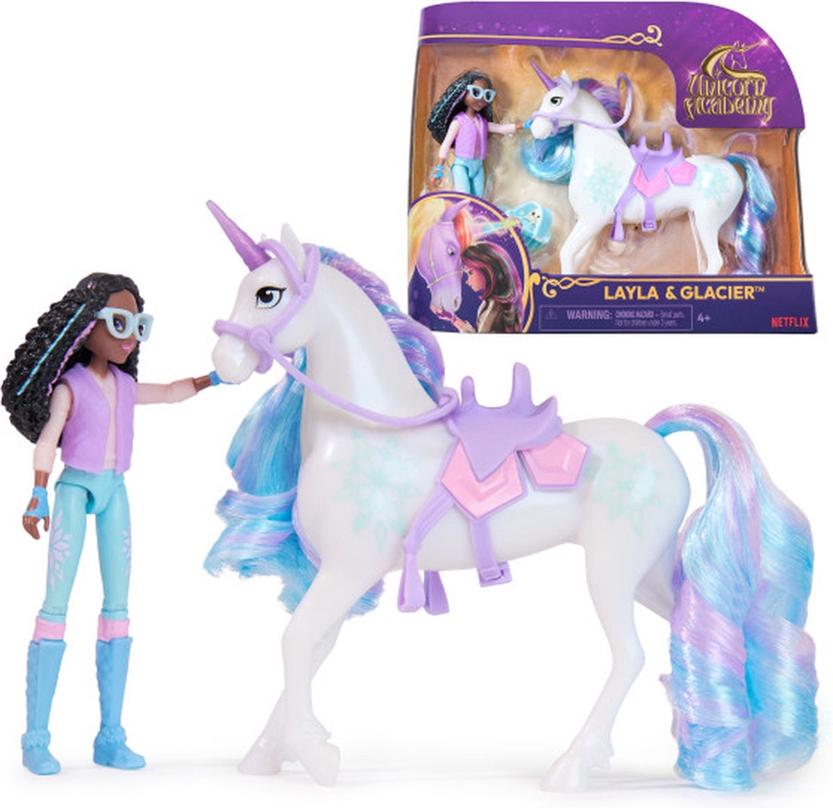 Unicorn academy - pop layla unicorn glacier - med 2 ridetilbehør og børste - legefigursæt