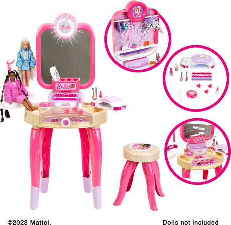 Klein toys barbie beauty studio happy vibes - incl. utensils and nail dryer with air and light effects - pink beige