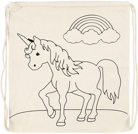 Creativ company color your own cotton gym bag unicorn