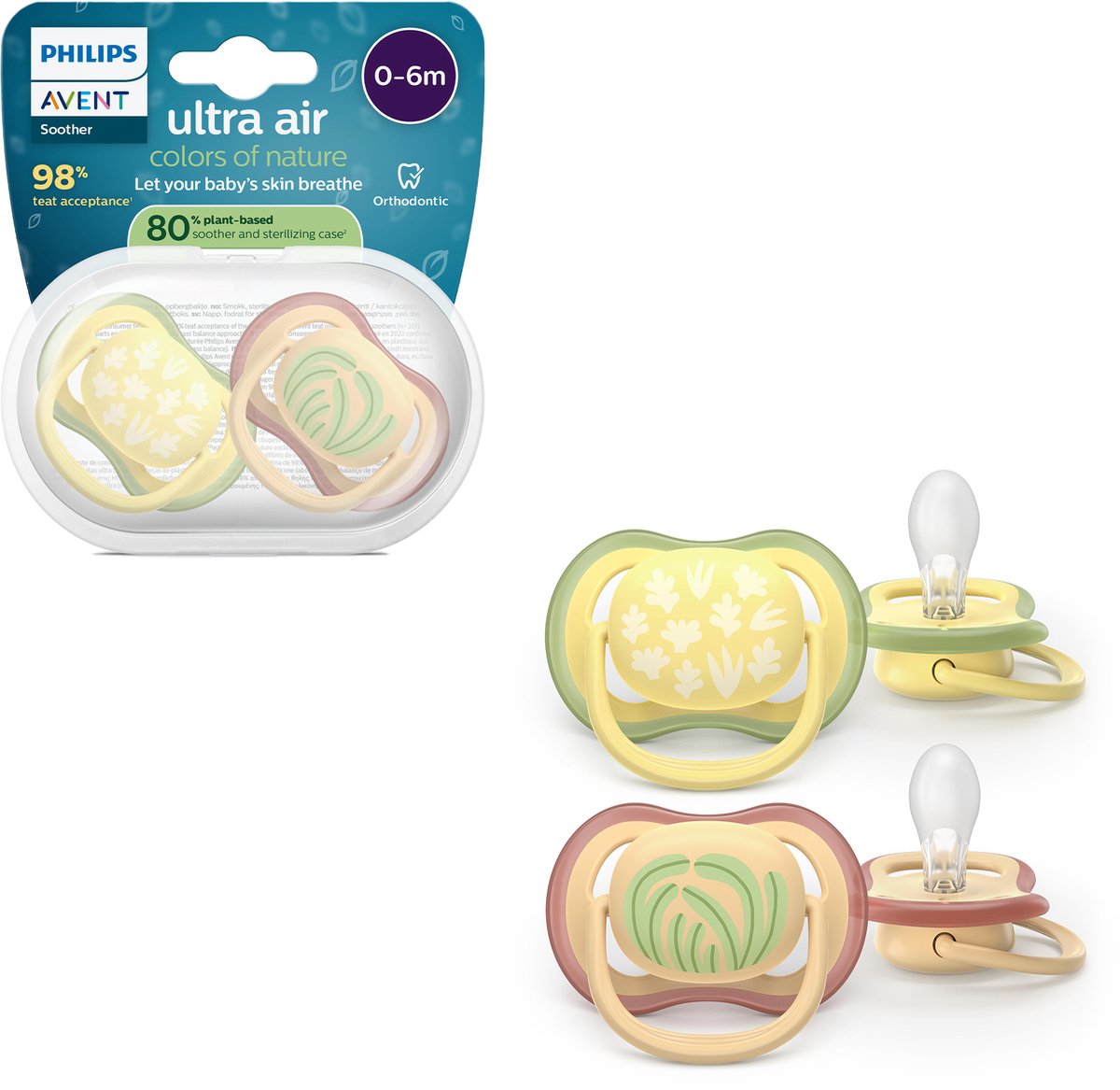 Philips avent ultra air – ademend en lichtgewicht fopspeen (0-6 mnd) – 2 stuks - scf087 08
