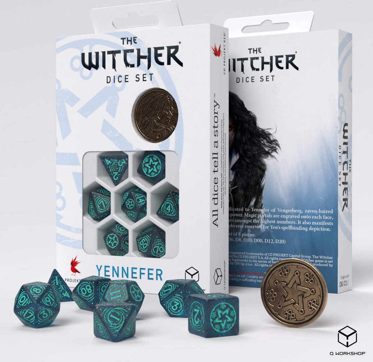 Q-workshop the Witcher terningsæt - yennefer - sorceress supreme (7 stk + mønt)