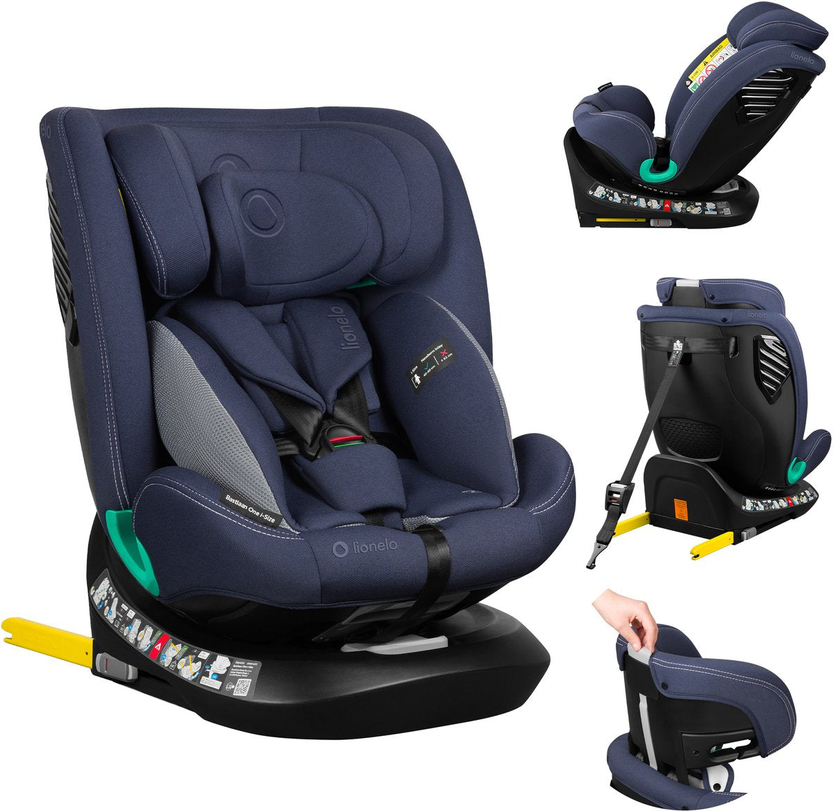 Lionelo Bastiaan One i-size autostol – 4-i-1 ISOFIX toptøjning – bagud fremad – 360° drejelig letdrejningsbase – justerbar nakkestøtte memory-skum – 40–150 cm – lang brug højt sikkerhedsniveau