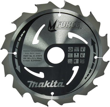 Makita tilbehør rundsavklinge træ | mforce 190x30x2.0 12t 15g - b-31974 - b-31974
