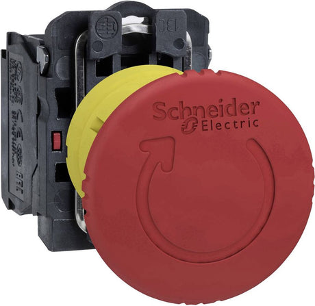 Schneider electric xb5as8442 nødstopknap metal frontring, med ikke-aus kontakt, rund, nulstillelig, låsbar