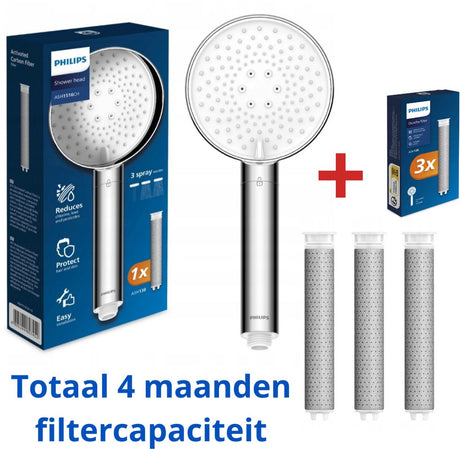 Philips brusehoved + 3 brusefiltre - i alt 4 filtre til 4 måneders hud- og hårbeskyttelse - topkvalitet - velkendt mærke