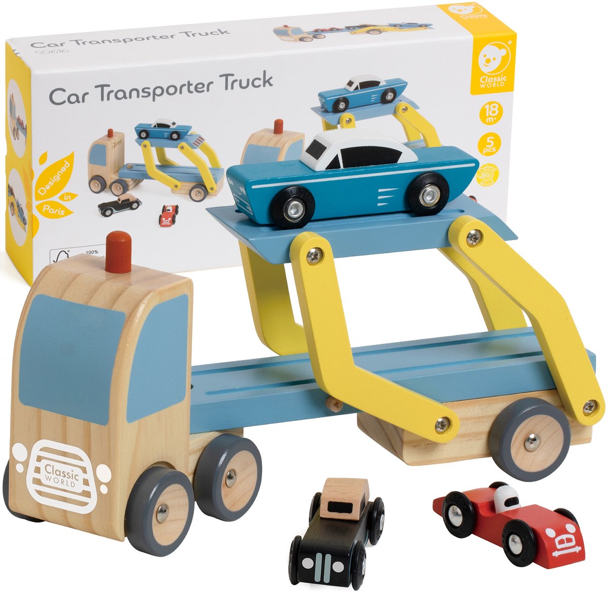 Lobbes Toys BV Classic World trætransporter med 3 biler