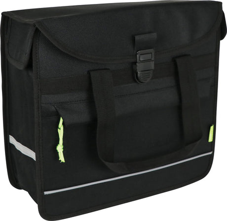 Dresco single cykeltaske basic shopper - kapacitet 15 liter - vandafvisende nylon - to monteringskroge Velcro lukning - praktisk frontlomme - refleks foran og bagpå - mål 34x31x13cm