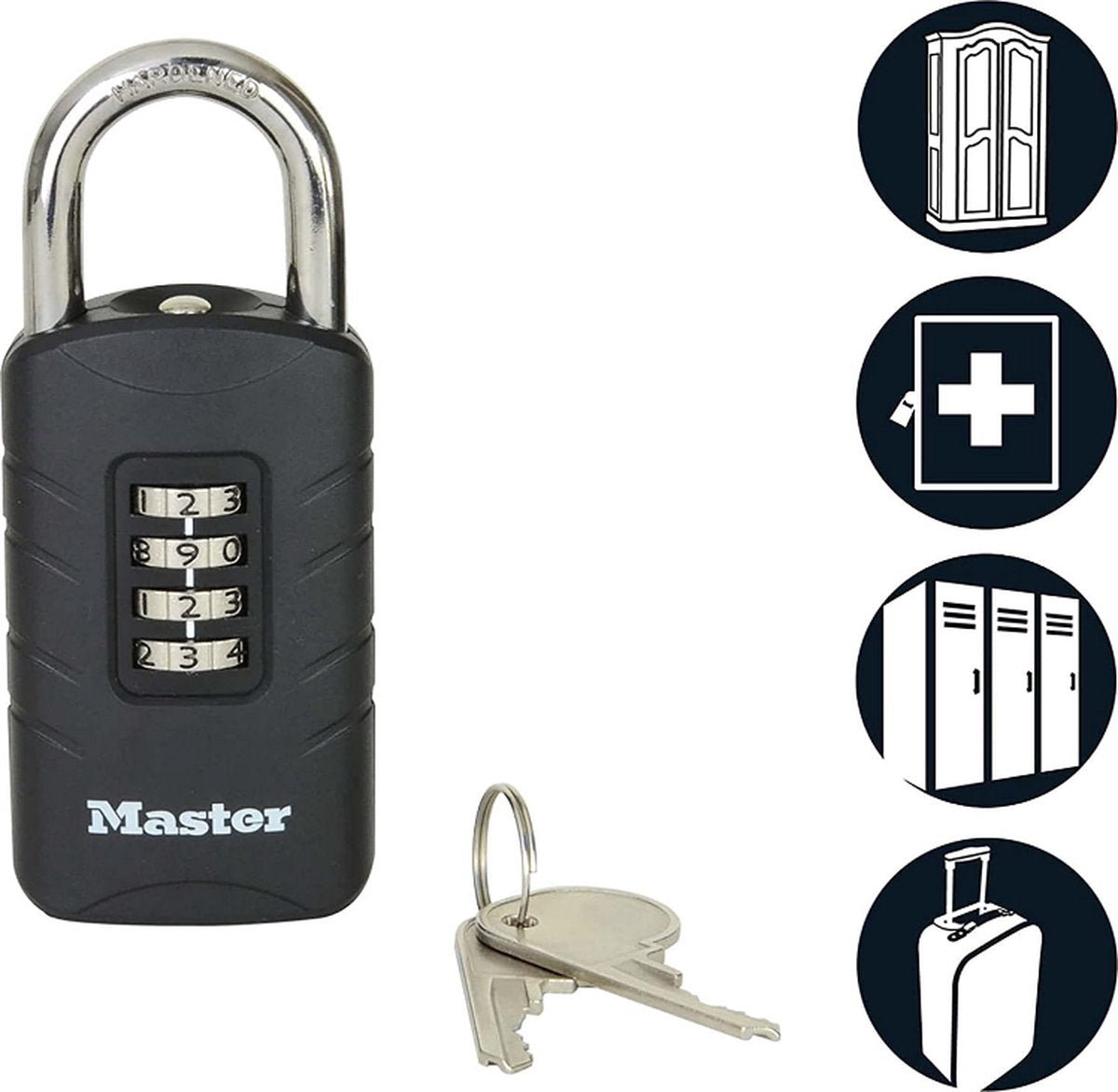 Masterlock hængelås og kombinationslås i 1 - unik lås med numerisk kode og nøgle - kombinationslås - hængelås - masterlås 656eurdblk