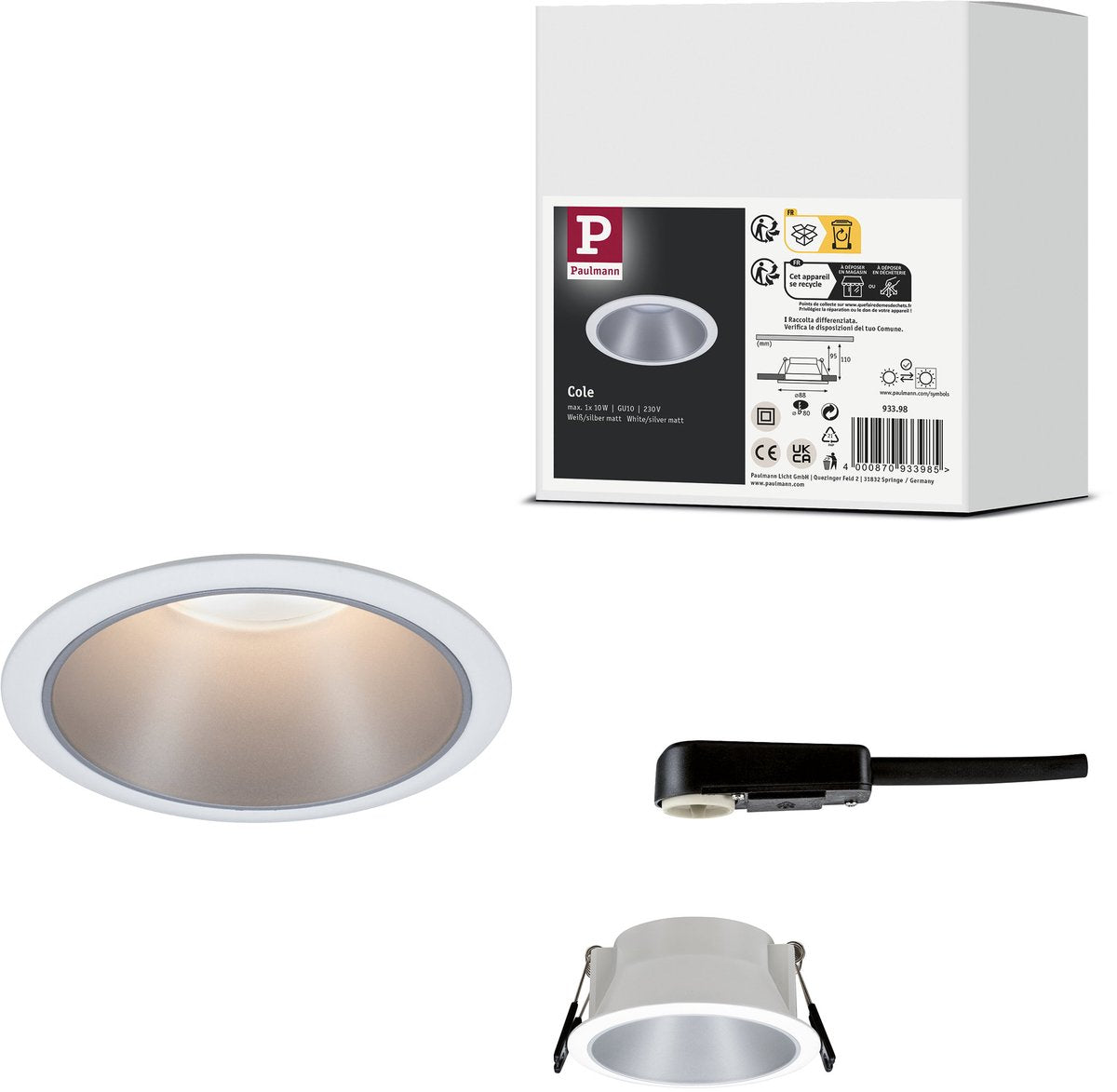 Paulmann forsænket lampe cole rund 88 mm gu10 max. 10w 230v dæmpbar hvid, sølv