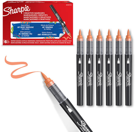 Sharpie kreative tusch akrylmaling tuscher | børstespids | vandbaserede malingstusser | blækket bløder ikke og passer til de fleste overflader | orange | 6 stk
