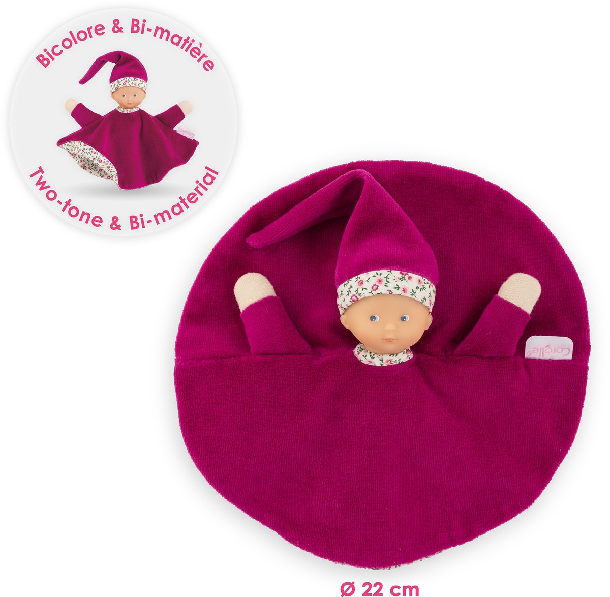 Corolle putteklud pink grenadine baby puttedukke 17cm blødt legetøj.