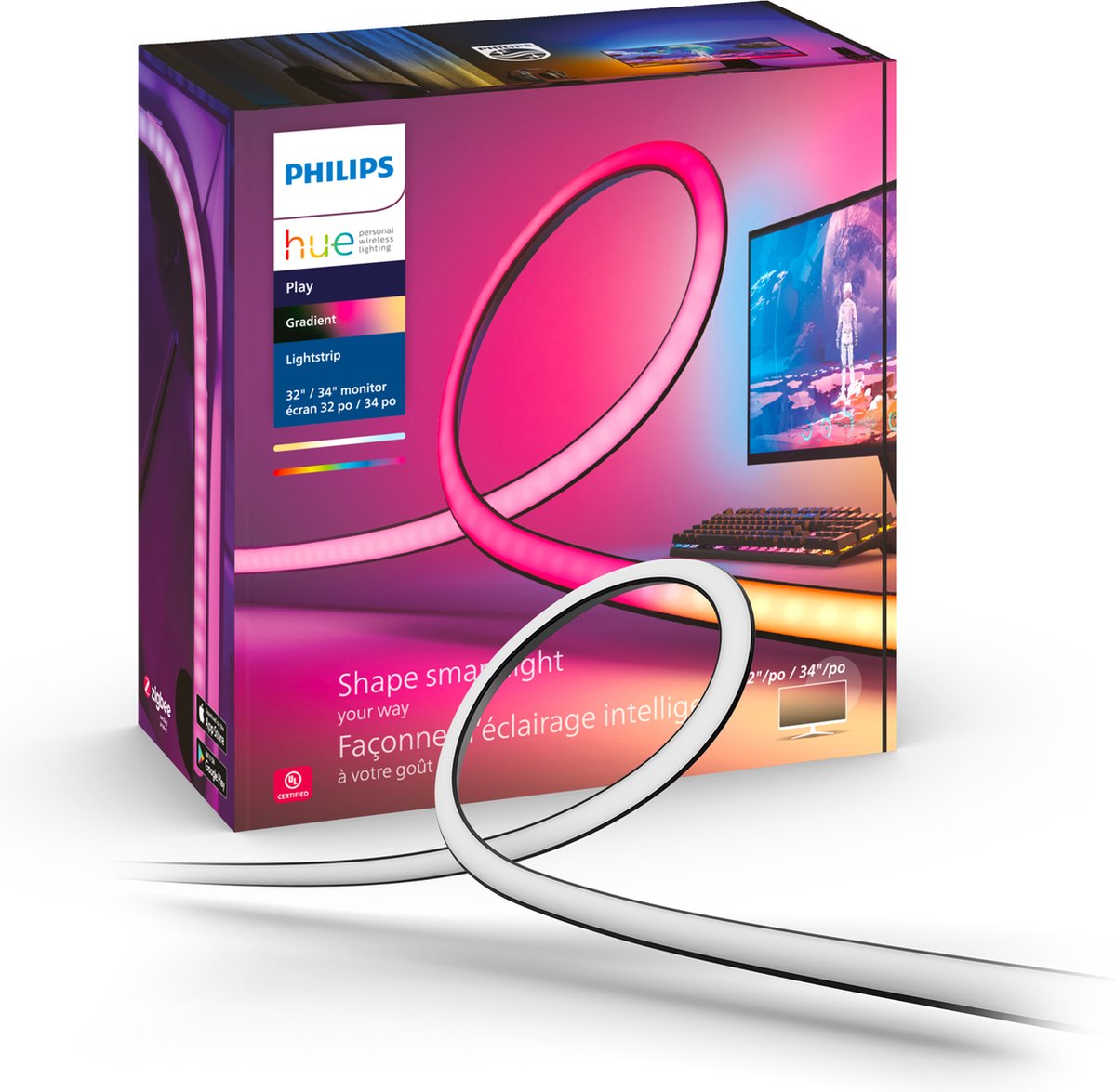 Philips hue play gradient lightstrip pc monitor - wit en gekleurd licht – 24-27 inch monitor