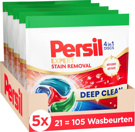 Persil-skiver plet - vaskemiddelkapsler - 4-i-1 skiver - til alle farver i vasketøj - mod pletter - kraftig pletfjernelse - 5 x 21 vaske