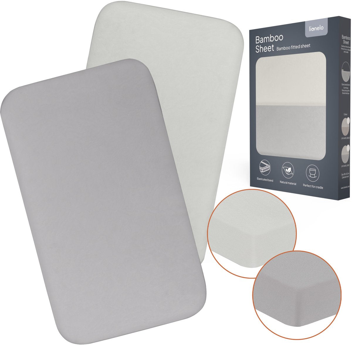 Lionelo bambuslagen sæt med 2 lagner 80×42 cm til co-sleeper krybbe – universal pasform, naturlig bambus viskose, blød og åndbar, elastisk velegnet til madrasser op til 10 cm, vaskbar ved 30°c