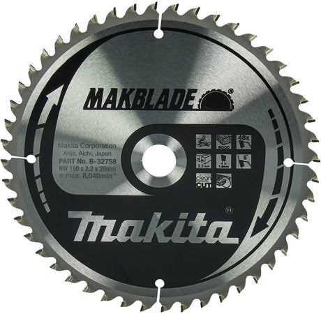 Makita tilbehør krydssavklinge | træ | 190x20x2,2 48t 5g - b-32758