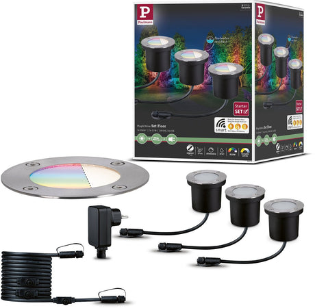 Paulmann Plug Shine LED Ground Forsænket Lampe Smart Home Zigbee 3.0 RGBW Basissæt IP67 RGBW+ 3x3.7W Sølv