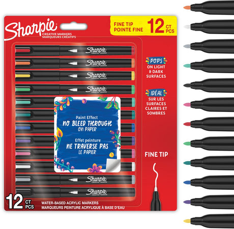 Sharpie kreativ markør akrylmaling penne | vandbaserede malingstusser | ikke-kontinuerlig blæk skriver på de fleste overflader | fint punkt | håndværk og kunstartikler | forskellige farver | 12 stk