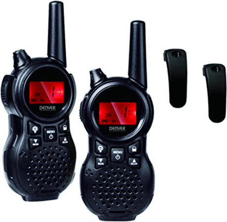 Denver wta446 walkie talkie til børn - 5 km rækkevidde - 2 dele - 8 kanaler - bælteclips