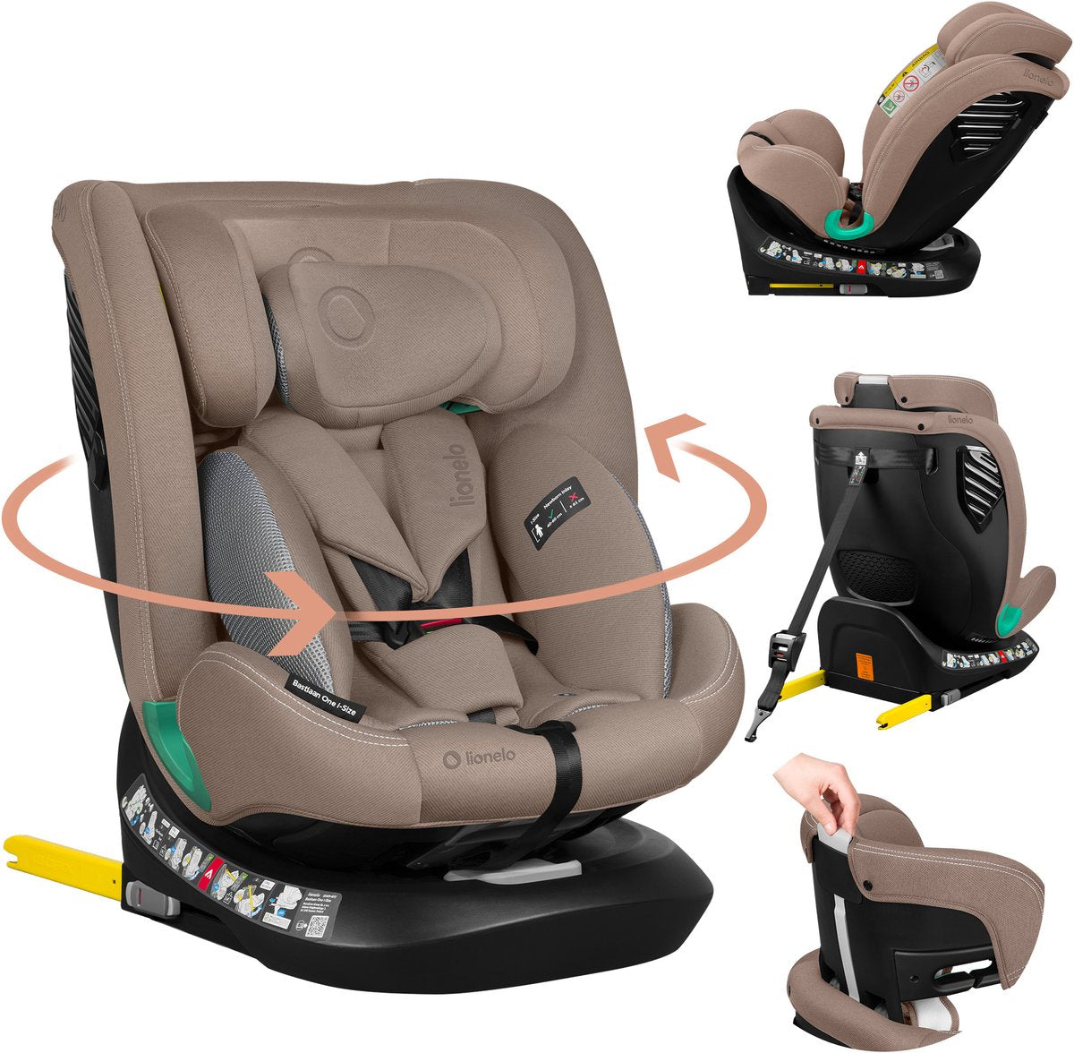 Lionelo Bastiaan One i-size autostol – 4-i-1 ISOFIX toptøjning – bagud fremad – 360° drejelig letdrejningsbase – justerbar nakkestøtte memory-skum – 40–150 cm – lang brug højt sikkerhedsniveau