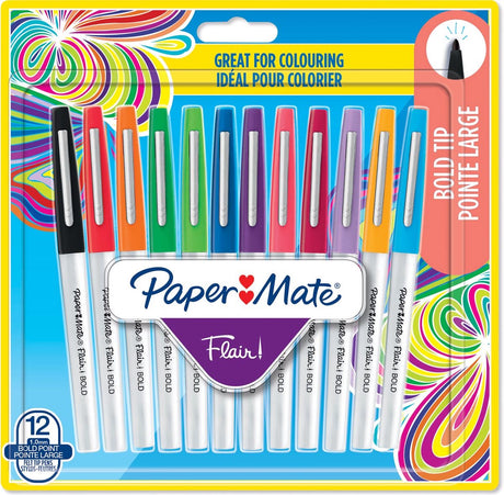 Paper mate flair tuschpenne | bred spids (1,2 mm) | forskellige farver | 12 stk