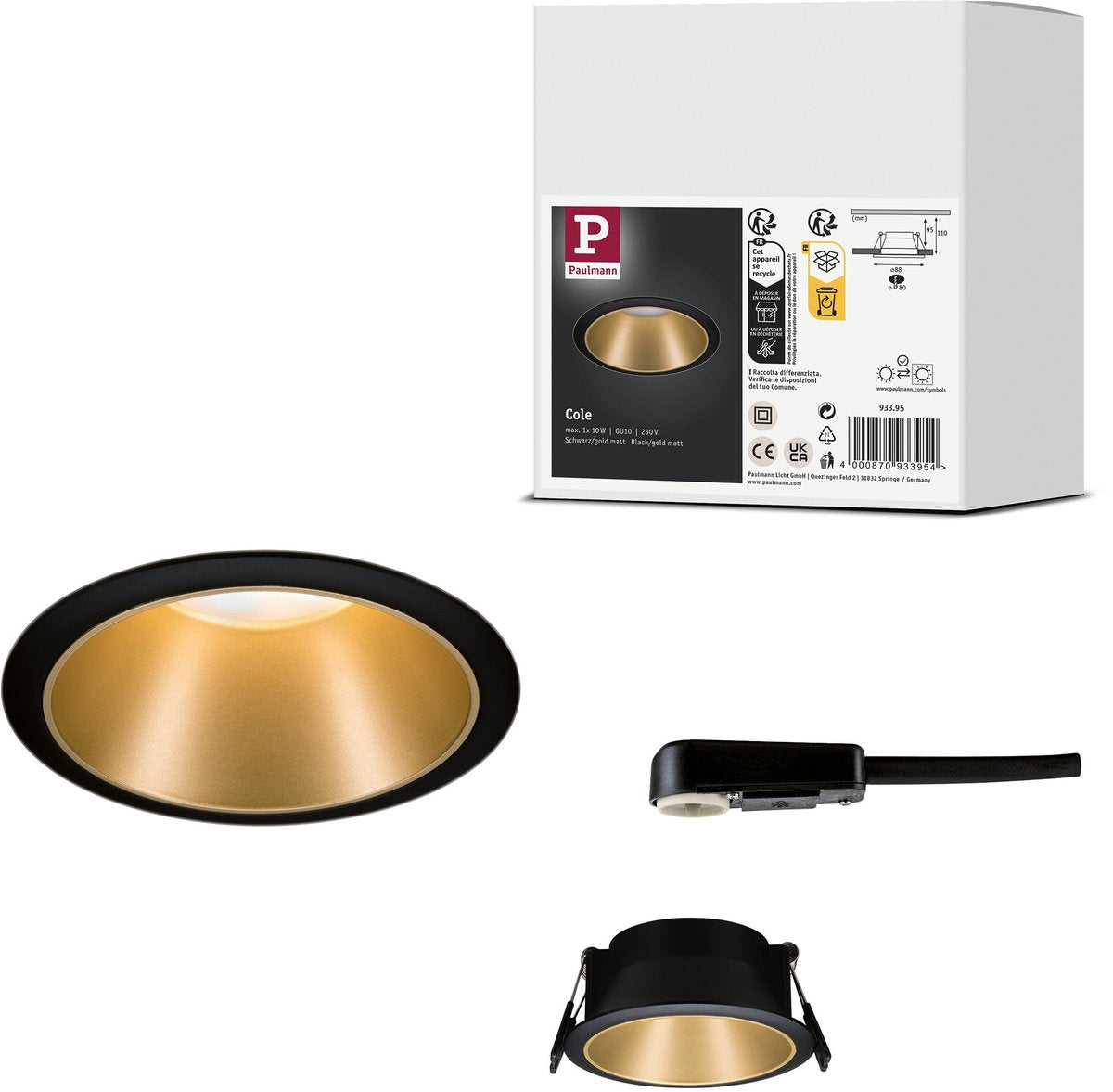 Paulmann forsænket lampe cole rund 88 mm gu10 max. 10w 230v dæmpbar sort, guld mat