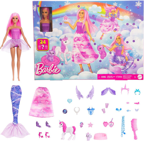 Barbie adventskalender med modedukke og 24 overraskende tilbehør