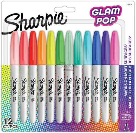 Sharpie glam pop permanente tuscher | fint punkt for fede detaljer | forskellige farver | 12 markører