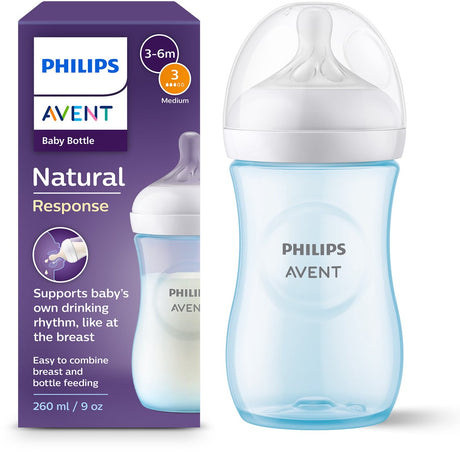Philips avent natural response sutteflaske – 260 ml – flow 3 – blå – 1 flaske – scy903 21