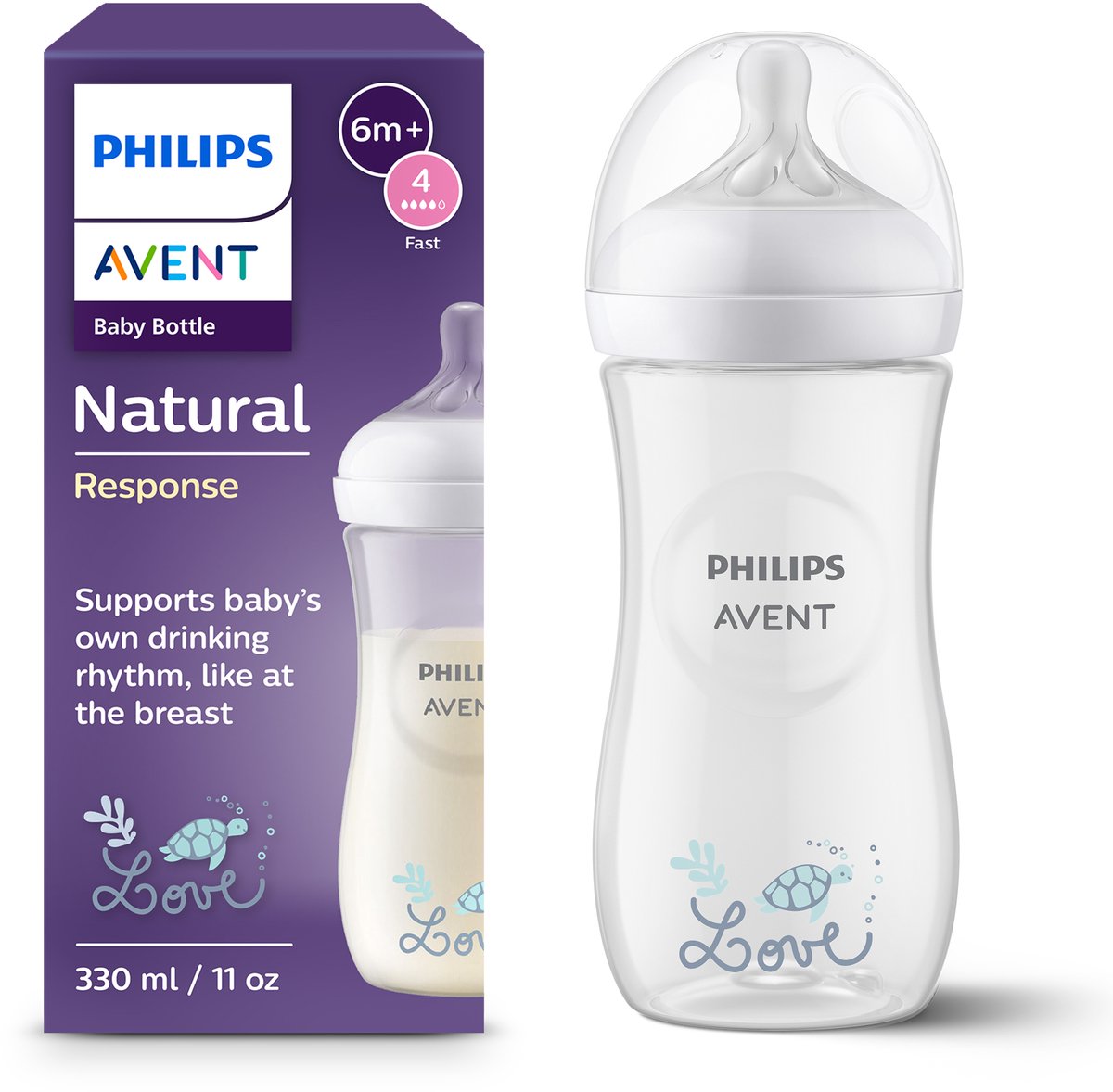 Philips avent natural response babyfles - 1 stuk – 330 ml – flow 4 - schildpad - scy906 11