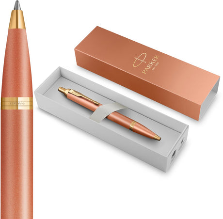 Parker skriver ritualer kuglepen | forfriskende orange finish med farvegradient og gulddetaljer | medium nib | blå blæk | gaveemballage