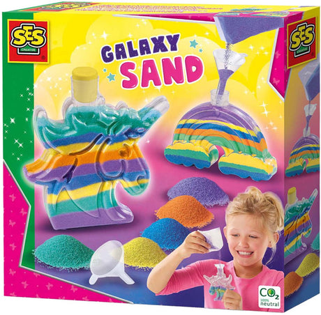 Ses creative - galakse - sandkunst - crafting girl - enhjørning og regnbue - 5 farver og 1 tragt - fra 5 år