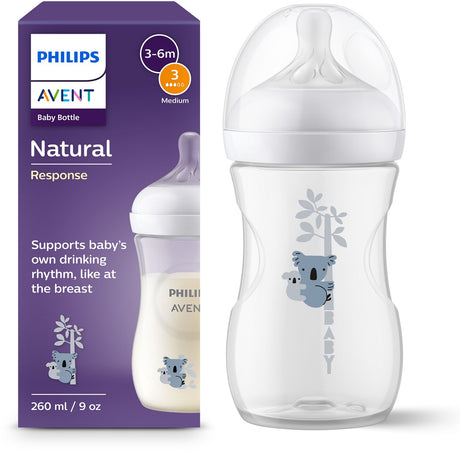 Philips avent natural response sutteflaske – 260 ml – flow 3 – koala – 1 flaske – scy903 67