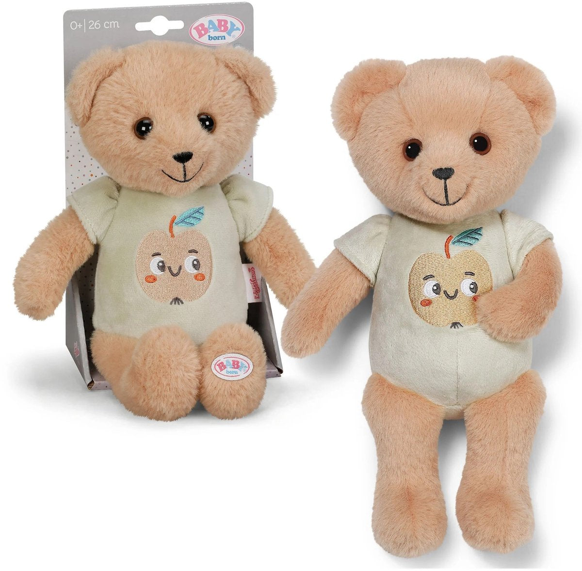 Baby født til baby bamse, blød plysbjørn på 26 cm med stof krop