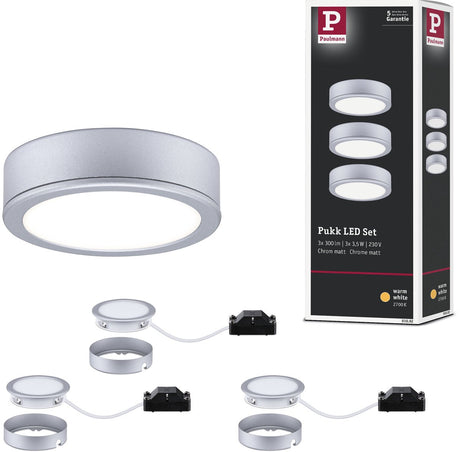 Paulmann LED underskabsbelysning pukk 3x3,5w 65 mm 3x210lm 230v rund krom mat