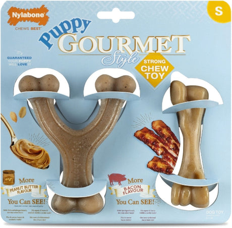 Nylabone hvalp gourmet twin pack - hundelegetøj - peanut butter bacon small
