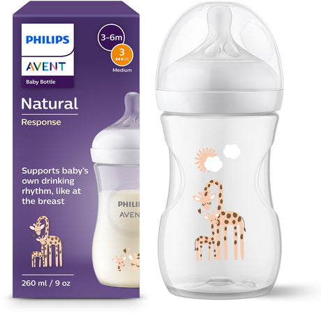 Philips avent natural response sutteflaske – 260 ml – flow 3 – giraf – scy903 66