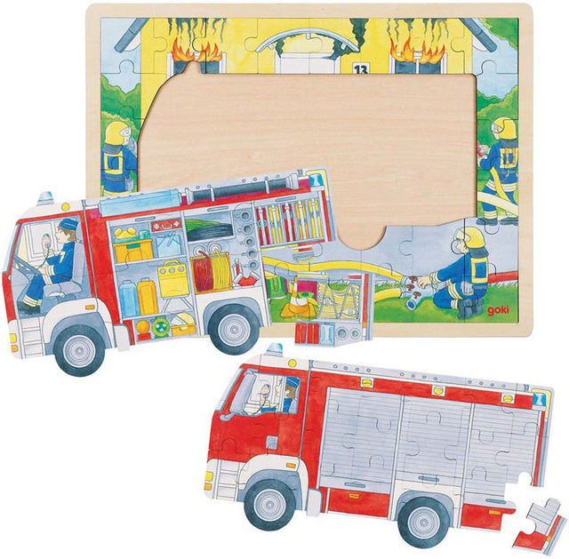 Goki Wood Layer Puzzle Fire Brigade på arbejdet, 60 ..