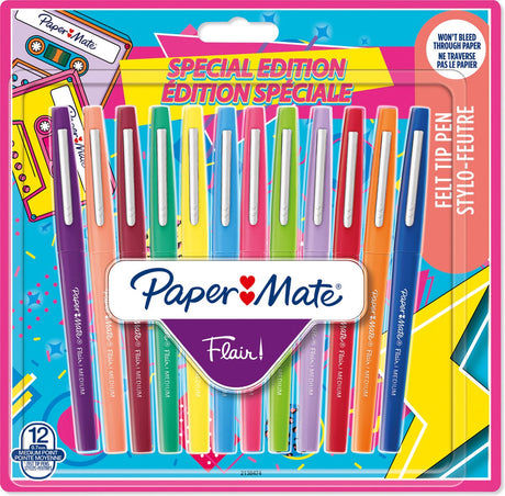 Paper mate flair tuschpenne | mellempunkt (0,7 mm) | forskellige retro farver | 12 stk