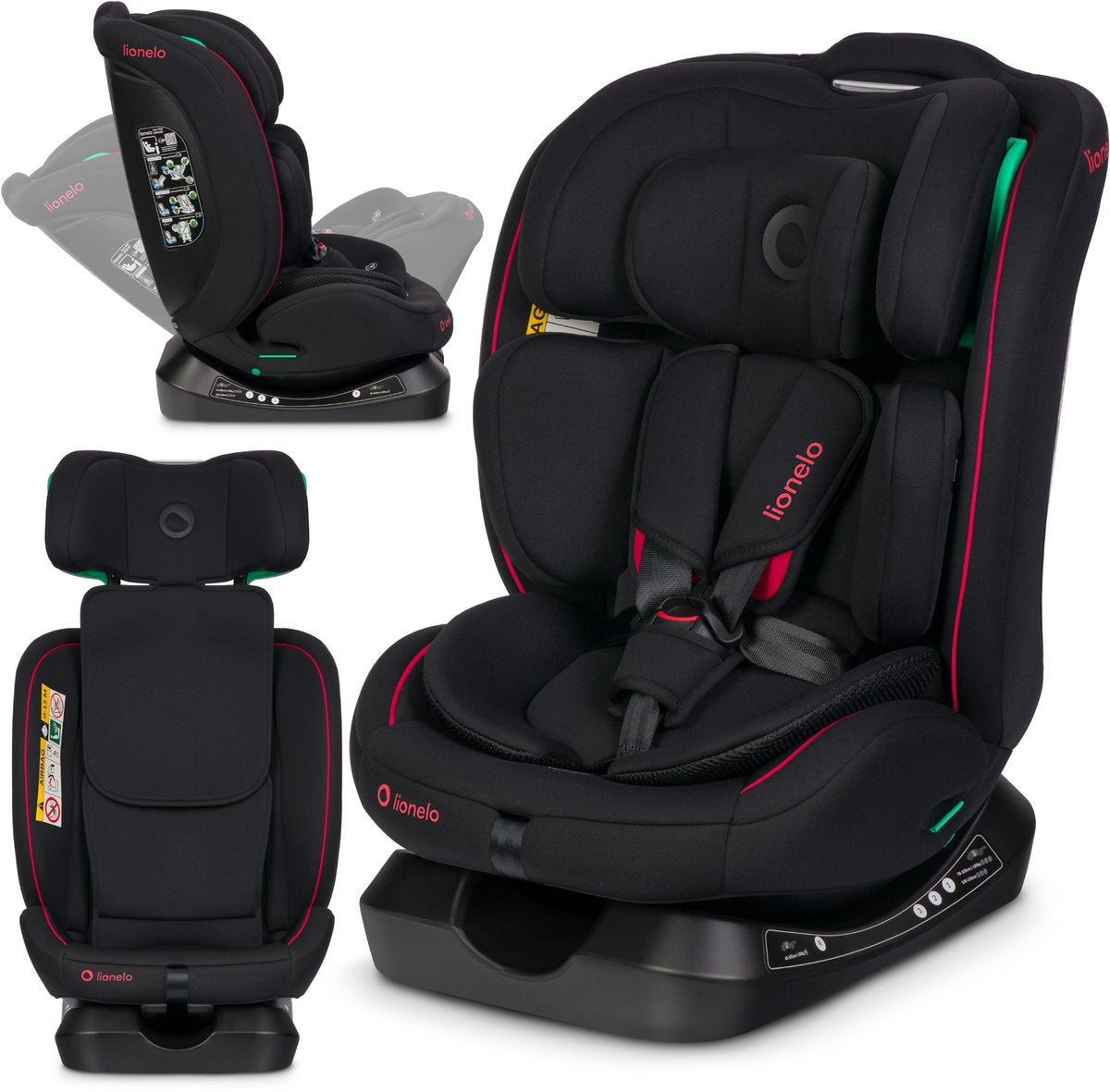 Lionelo aart i-size autostol 4in1 – 40-150 cm (0-12 år) – rwf fwf – bagud op til 105 cm – montering med sikkerhedssele – memory foam nakkestøtte – 13 positioner – vipbar – vaskbart betræk – r129 certificeret
