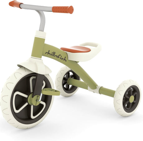 Chillafish trehjulet cykel 1 år til drenge med skridsikre pedaler - retro balancecykel til småbørn op til 5 år - grøn - let og stabil med bærehåndtag - støjsvage skridsikre dæk til indendørs og udendørs - Ziggi model