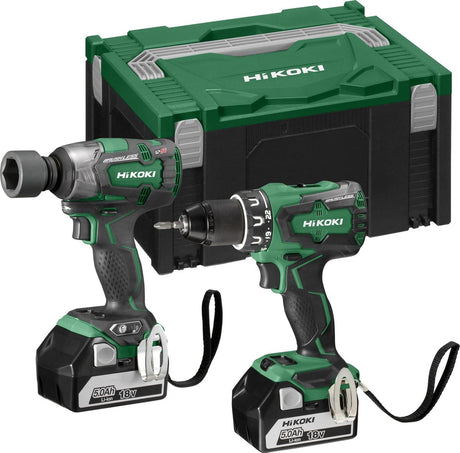 Hikoki kc18dplwaz værktøj combo sæt ds18dbsl + wr18dbdl2 + inkl. 2 x 5.0ah batteri og 1 oplader i hsc iii combo sæt