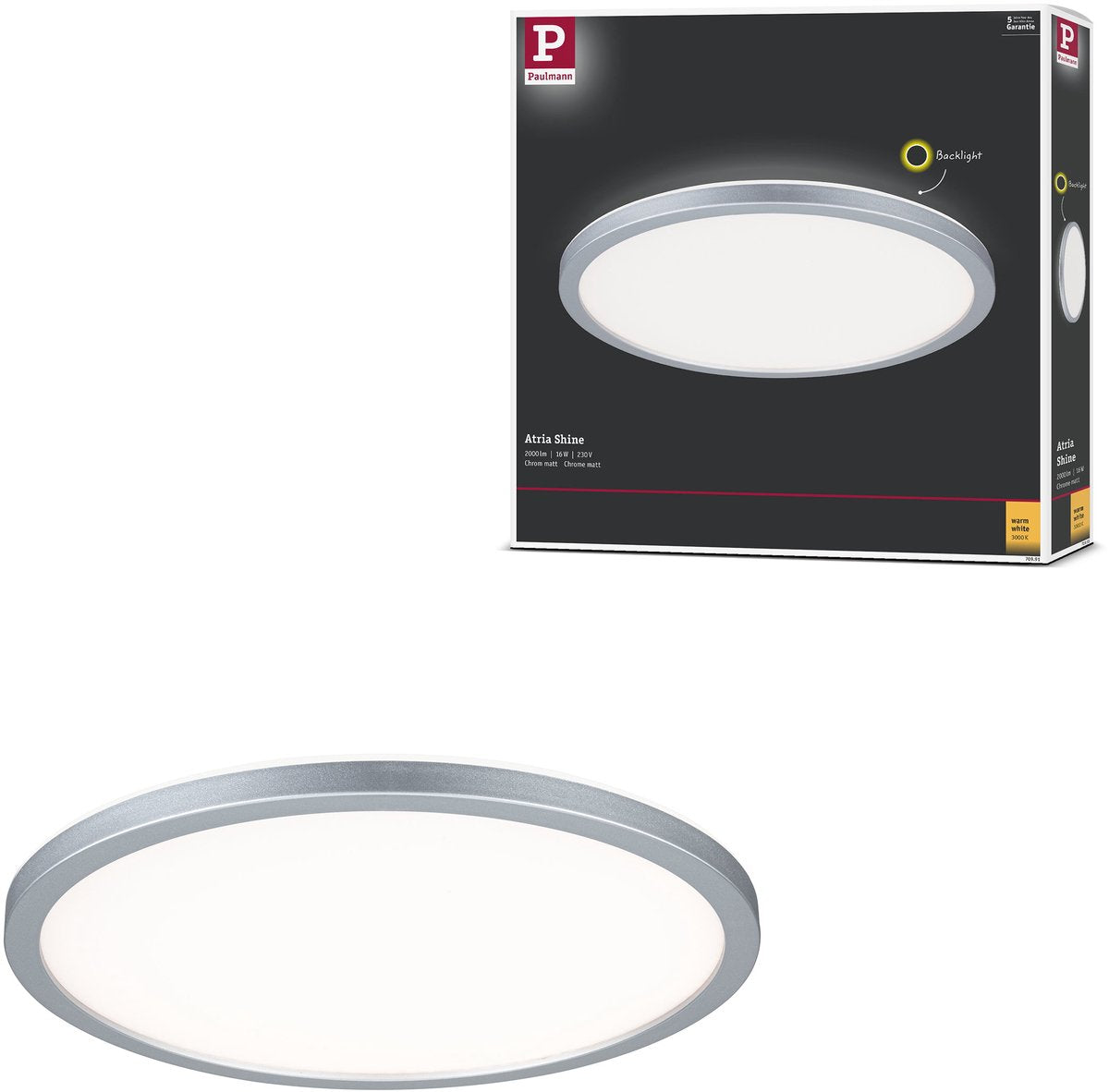 Paulmann LED panel atria shine baggrundsbelysning rund 293 mm 16w 1600lm 3000k krom mat
